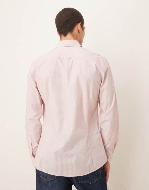 Mango slim fit smart pinstripe shirt in pink, 3 of 4