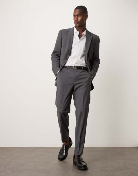 Mango slim fit suit trouser in slate grey co-ord - view 1