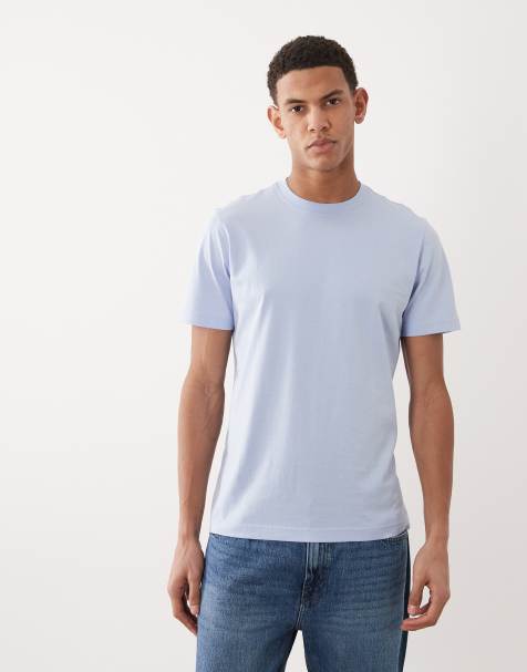 Mango – Slim-Fit-T-Shirt aus reiner Baumwolle in Blassblau - view 1