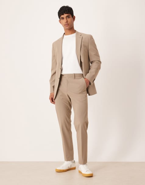 Mango slim fit trouser in beige 