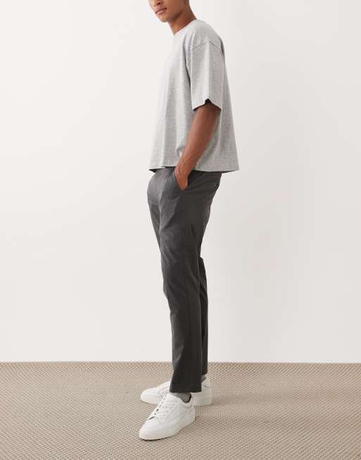 Mango slim fit trouser with elasticated waistband in grey pinstripe, 3 of 5