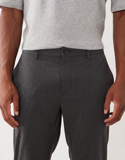 Mango slim fit trouser with elasticated waistband in grey pinstripe, 4 of 5