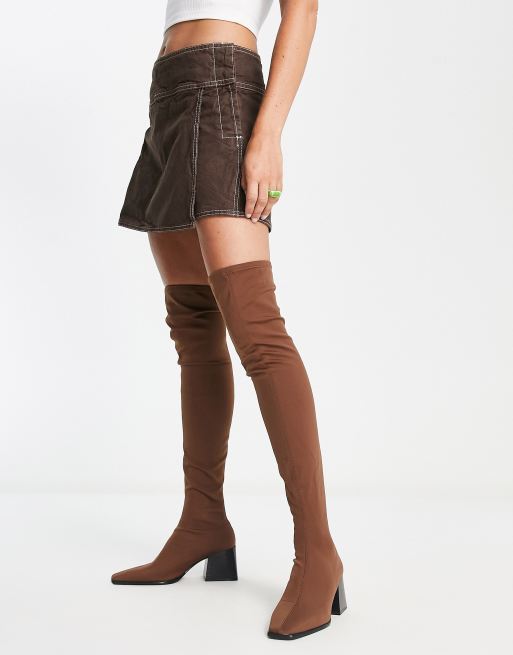 Mango slim knee high boot in brown