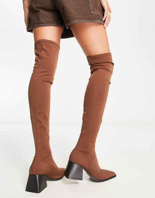 Mango slim knee high boot in brown