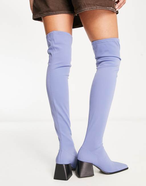 Mango slim knee high boot in light blue ASOS