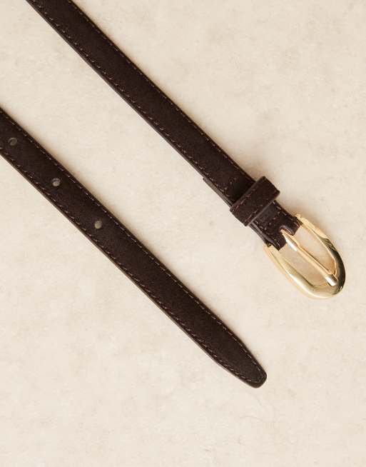 Mango slim leather belt in dark brown, 2 of 3
