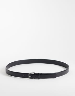 Mango Slim Leather Belt With Silver Hardware In Black
