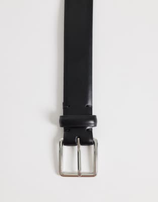 Mango Slim Leather Belt With Silver Hardware In Black