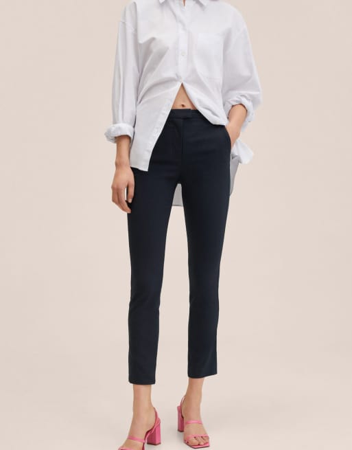 Mango slim leg tailored cigarette trousers in navy