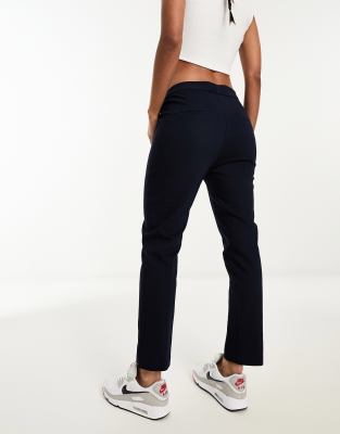Mango slim leg tailored cigarette trousers in navy