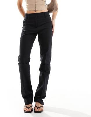 Mango Slim Longline Tailored Pants In Black