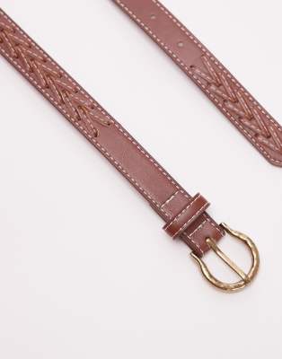 Mango Slim Plait Detail Belt In Brown
