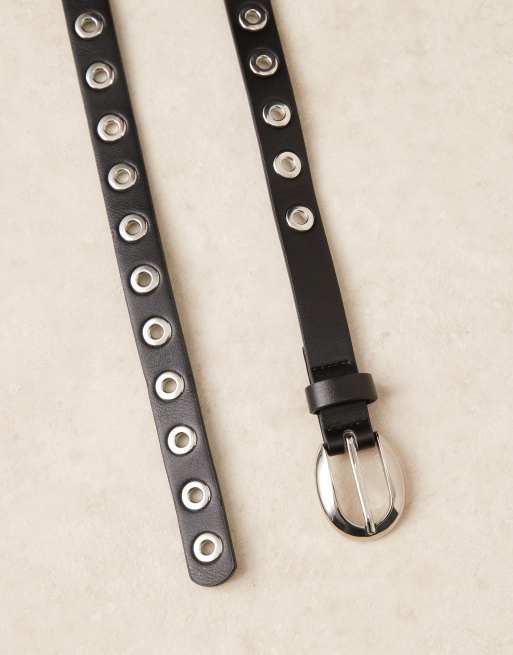 Mango slim studded eyelet belt in black | ASOS display picture 1