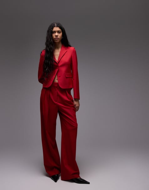 Mango slim suit set in red - view 1