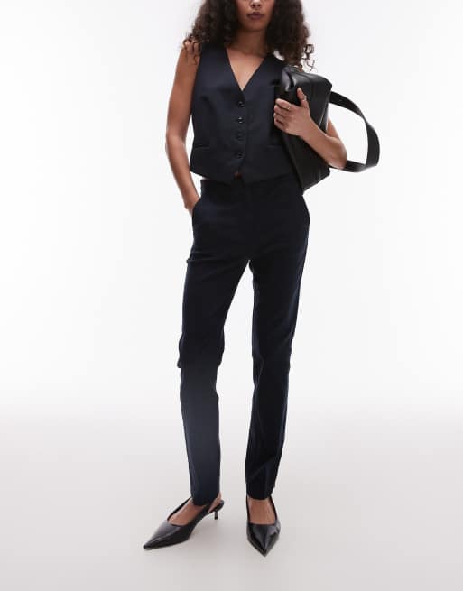 Mango slim tailored pants in navy