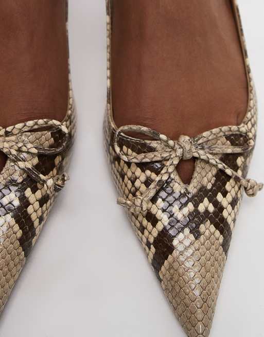 Mango sling back bow snake print heels in gray ASOS