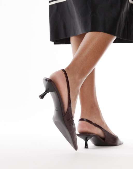 Mango sling back croc heel in burgundy, 2 of 4