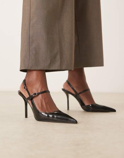 Mango sling back cross strap heel in black - view 1