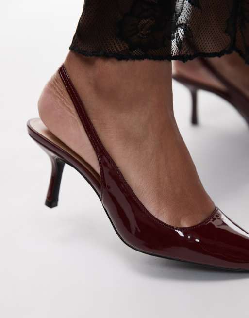 Mango sling back patent heel in burgundy