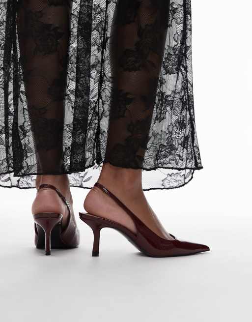 Mango sling back patent heel in burgundy