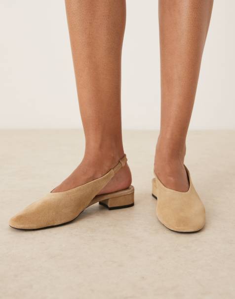 Mango sling back suede heeled mule in latte - view 1