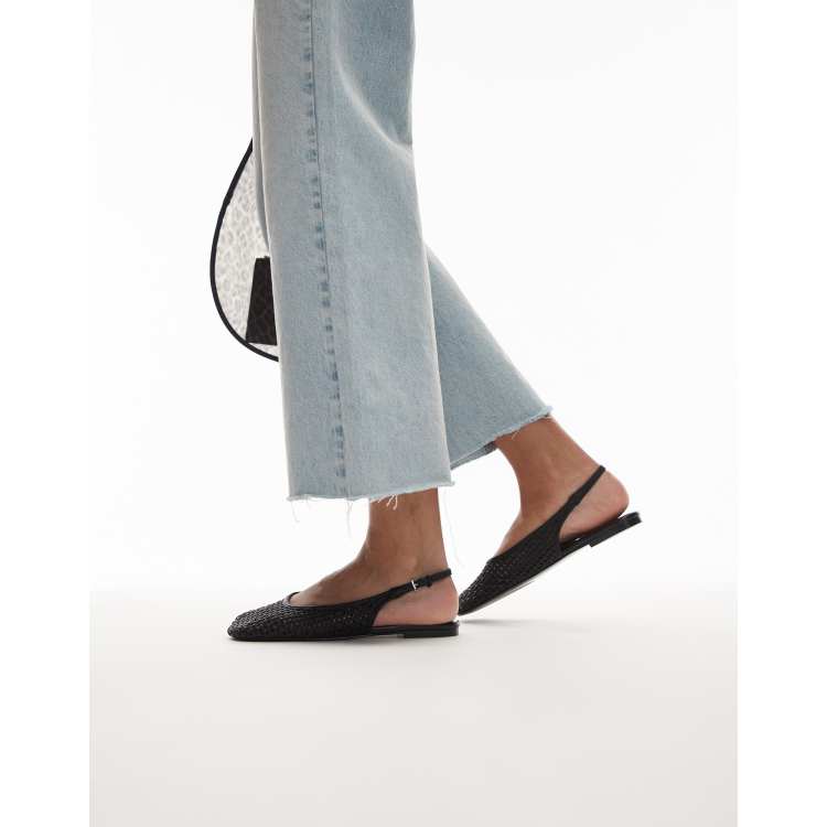 Mango sling back woven detail mules in black | ASOS