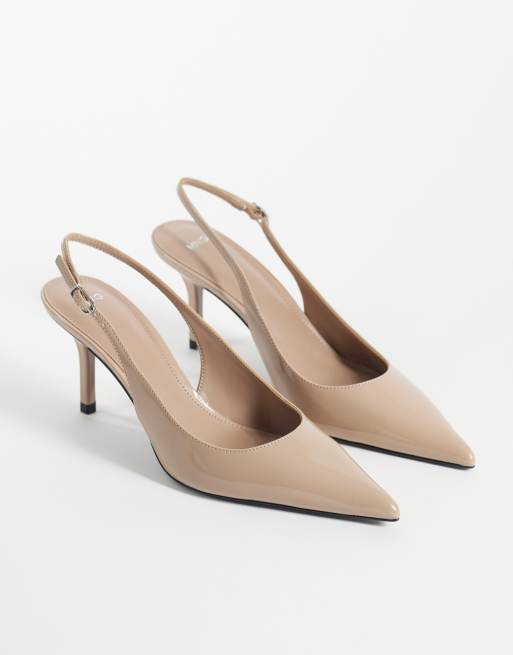 Mango slingback à talon en imitation cuir couleur champignon, 2 de 4