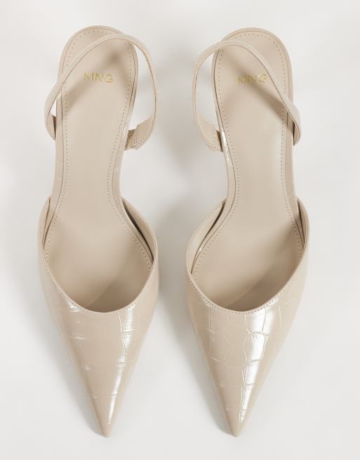 Mango slingback con tacco a punta in ecru, 2 di 4
