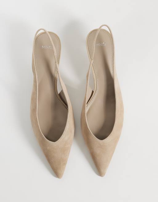 Mango slingback con tacco in pelle color sabbia, 2 di 4