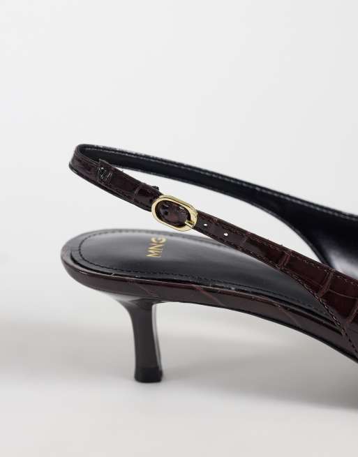 Mango slingback con tacco in similpelle effetto coccodrillo bordeaux, 4 di 4