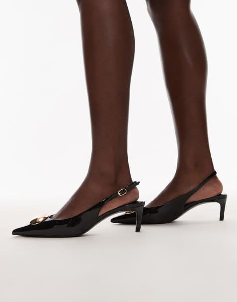 Mango - Slingback kitten hak met gouden accenten in zwart - view 1