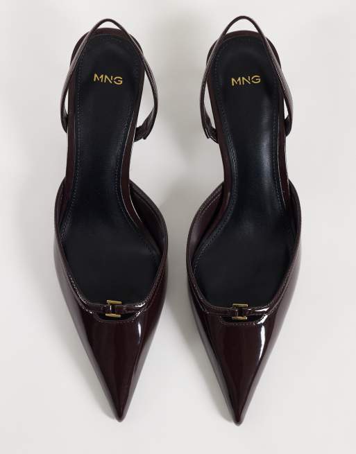 Mango slingback med hæl og spænde i burgundy, 2 af 4
