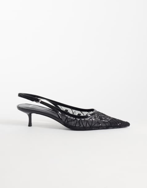 Mango slingback med spetsdetalj och klack i svart - view 1