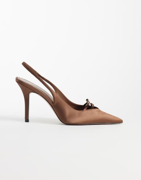 Mango Slingback mit Absatz und Satinschleife in Braun - view 1