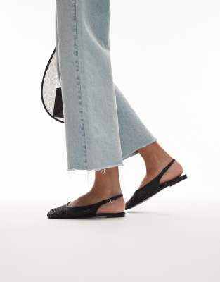 Mango - Slingback-Mules in Schwarz mit gewebtem Obermaterial