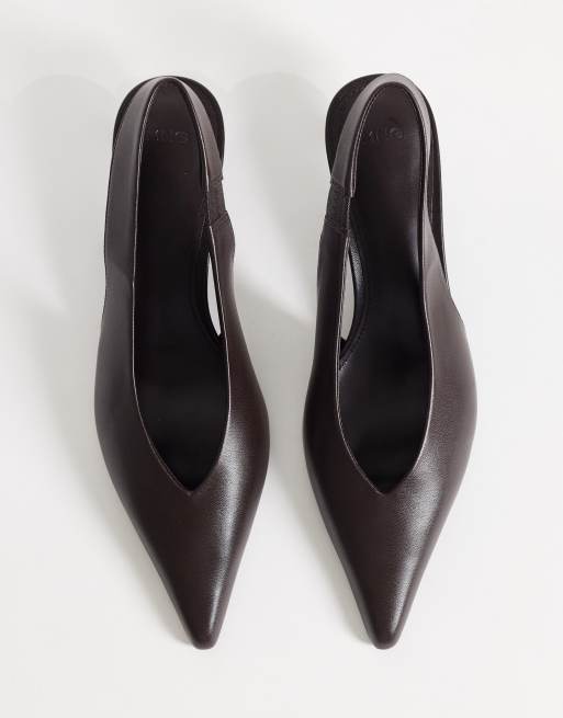 Mango slingback pointed heeled shoe in brown  , 2 of 4