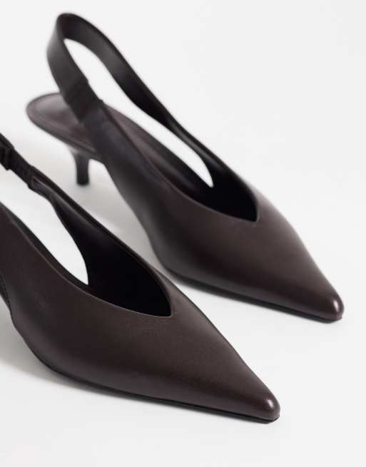 Mango slingback pointed heeled shoe in brown  , 3 of 4