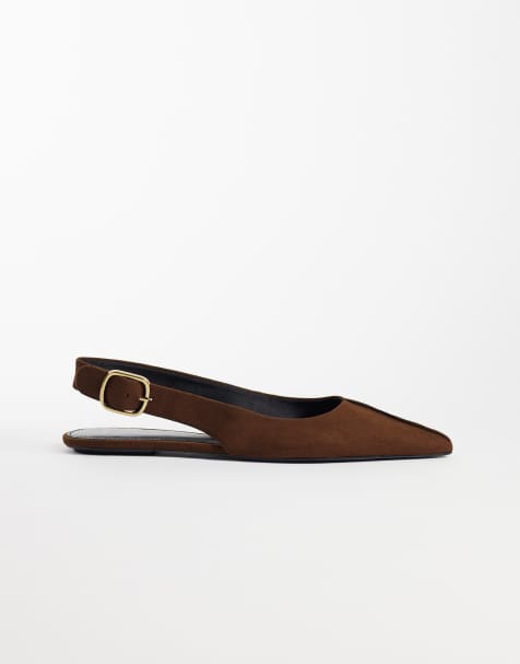 Mango slingback schoen met platte hak in donkerbruin - view 1