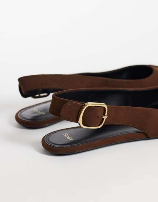 Mango slingback schoen met platte hak in donkerbruin, 4 van 4