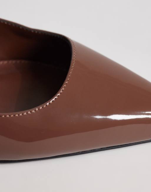 Mango - Slingback schoenen met kitten hak van lakleer in bruin, 4 van 4