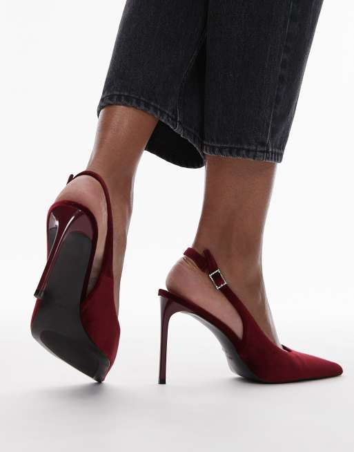 Mango – Slingback-Schuhe aus rotem Samt mit Absatz ASOS