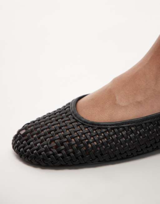Mango sling back woven detail mules in black