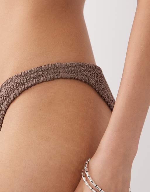 Mango - Slip bikini stropicciati testurizzati color fungo, 3 di 4