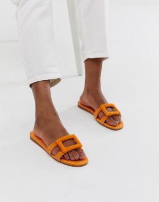 orange slip on sandals