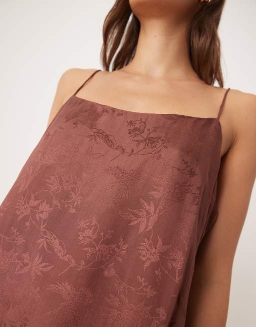 Mango - Slipdress van satijn met jacquard in bruin, 3 van 4