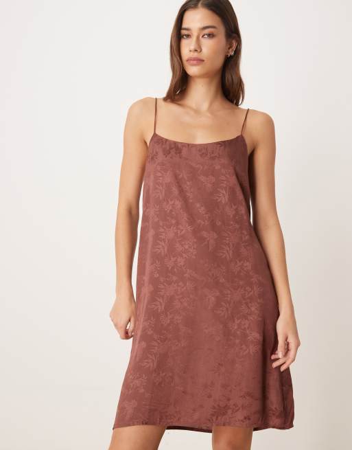 Mango - Slipdress van satijn met jacquard in bruin, 4 van 4