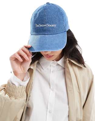 Mango Mango slogan denim cap in blue