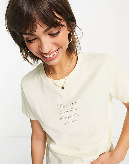 Mango slogan graphic t-shirt in beige