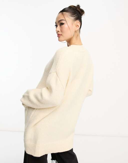 Mango slouchy button front longline cardigan with pockets in cream