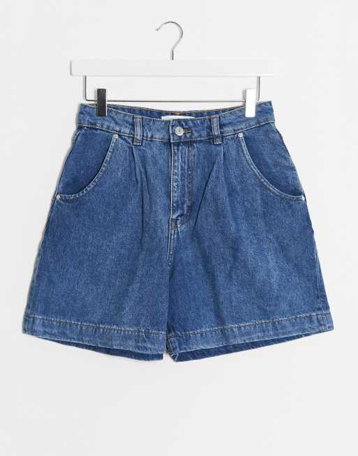 Mango slouchy denim shorts in medium blue